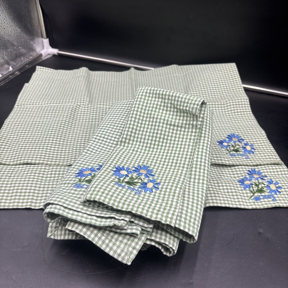 Old Navy Gingham Green  Daisy Embroidered 2 placemats & 8 napkin Cottagecore Y2K